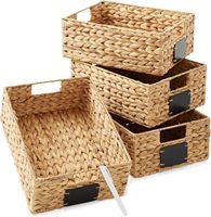 Ensemble de paniers de rangement en jacinthe d'eau avec étiquette tableau noir, poignées découpées, bacs de rangement rectangulaires tissés pour cuisine