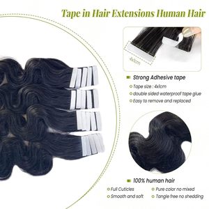 Extensioni per <span class=keywords><strong>capelli</strong></span> con nastro adesivo, 100% <span class=keywords><strong>capelli</strong></span> umani naturali, ondulati, 50g/fascio, 20 pezzi/confezione, colore 1b - Product Image 3