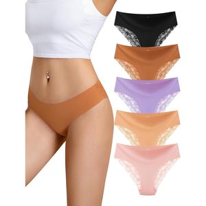 Sous-vêtements en dentelle pour femmes, lot de 5, taille moyenne, sans couture, culottes hipster pour tous les jours, couleurs assorties - Product Image 1