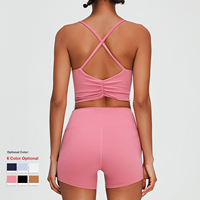 Soutien-gorge de sport personnalisé de haute qualité nouveau style tendance avec dos croisé pour femmes Gym Fitness Workout Couleur contrastée Yoga Shorts Ensemble de 2 pièces