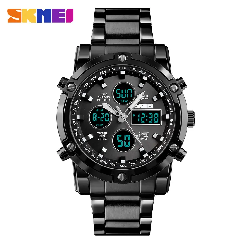 Skmei 1389 Fashion Sport Dual Time Wristwatch for Men Stainless Steel Reloj 2021Analog Digital Watches