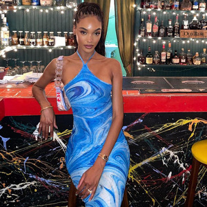 Summer Sexy Bohemia Printing Halter Neck Backless Maxi Long Dress for Women - Product Image 1