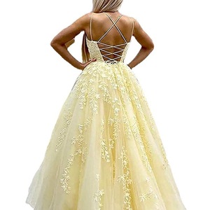 Women's Ball Gown Prom Dress Long Tulle Lace Applique Spaghetti Strap Empire Waist Floral Print Sheer Layer Spring Party Dress - Product Image 5