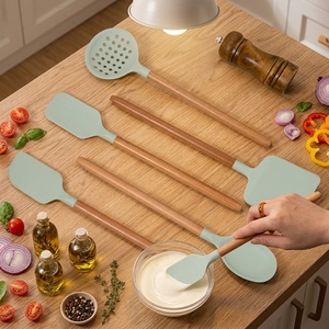 5Pcs Beech Wood <b>Kitchen</b> Utensils Set <b>Kitchen</b> <b>Gadgets</b> Silicone Shovel Spatula Set Cooking <b>Tool</b> Non-Stick Silicone Utensils Set - Product Image 4