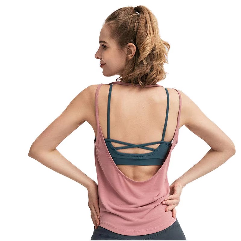 Support Custom logo Women's Backless Yoga tank Top U-neck Loose Camisole for Pilates Running Workout Summer Fitness Apparel