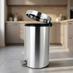 Poubelle cylindrique en acier inoxydable avec pédale, poubelle à déchets pour l'intérieur, design minimaliste - Product Image 2