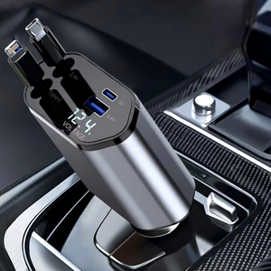 ที่ชาร์จโทรศัพท์ในรถยนต์ ชาร์จเร็วสุด จอแสดงผลดิจิตอล พอร์ต Type-C ตัวเรือนโลหะ สายชาร์จแบบยืดหดได้ 4-in-1 ที่จุดบุหรี่ - Product Image 4