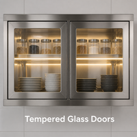 Évier commercial en acier inoxydable avec armoire de rangement, étagères et portes doubles pour cuisines, restaurants, buanderies et salles utilitaires