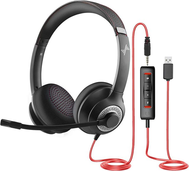 Business Wired Headset Wtih Mic, Computer Headset with Noise Canceling Microphone for Laptop, Wired Headset with Mute for Office