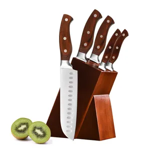 Vendita calda Premium di alta qualità 5 pezzi set di coltelli da cucina manico in legno Pakka con blocco di legno