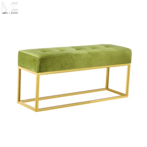 Banco Otomano Tapizado en Terciopelo <span class=keywords><strong>para</strong></span> Sala de Estar o Entrada, con Patas de Acero Inoxidable - Product Image 2