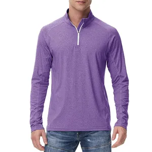 Мужские рубашки для гольфа, пуловер с длинным рукавом и молнией на четверть, походная футболка UPF, легкие топы для бега и тенниса