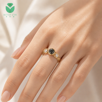 Bague de fiançailles pour femme en or jaune 14K 18K avec trois pierres de diamant vert fantaisie cultivé en laboratoire taille brillant rond, certifiée IGI