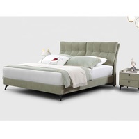 Lit double king size de luxe pour chambre à coucher avec rangement, revêtement en cuir véritable, design minimaliste, cadre en bois massif durable, panneau en contreplaqué