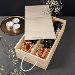 Sáng Tạo Deco Không Sơn Rượu Vang Bằng Gỗ Hộp Hình Chữ Nhật Hình Dạng Cho 2 Chai Cho <span class=keywords><strong>Whiskey</strong></span> Lưu Trữ Quà Tặng Làm Oud Gỗ Thực Phẩm An Toàn - Product Image 6