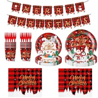 Ensemble de vaisselle jetable de Noël : gobelets, assiettes, serviettes, nappe et bannière décorative