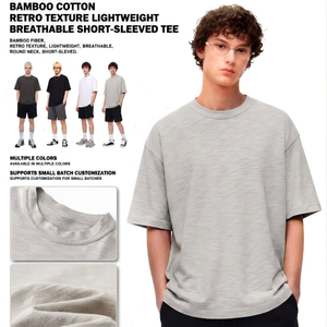 Bamboo cotton pure cotton men's 190g basic T-shirt solid color American short sleeved youth loose trendy T-shirt - Product Image 1