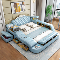 Luxuriöses Smart-Bett aus Leder, Multifunktionsbett, Tatami-Kingsize-Plattformbett, gepolstertes Stoffbett mit Stauraum und Musiklautsprecher