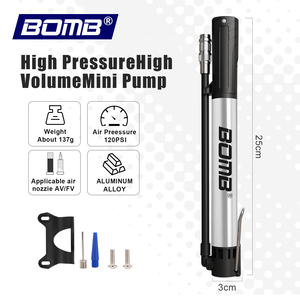 BOMB Aluminum Bicycle Pump High Pressure 130-160PSI Manual Air Inflator for Cycling with <b>Valve</b> Adapter - Product Image 2