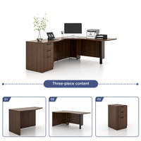 Bureau de direction en forme de L de luxe, bureau de patron en bois avec armoire de rangement, mobilier de bureau