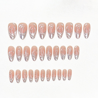 H004-4 Kaixin Nouvelle Arrivée Faux Ongles Courts Amande Français à Presser Effet Tourbillons 3D Argentés Finition Brillante pour Usage Intérieur Fournitures pour Ongles