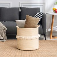 Paniers de rangement en corde de coton tissé durable marron, rangement de panier pliable avec poignées durables panier à linge pliable