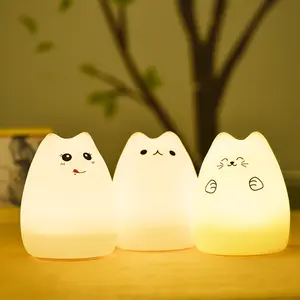 Veilleuse led en silicone rechargeable par usb pour enfants, design mignon et personnalisé, lumière de nuit, pour chat