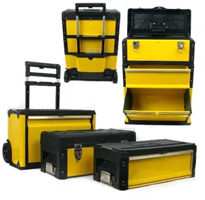 Boîte à outils Portable Hicen-compartiments de rangement pour outils, pièces, fournitures d'artisanat ou matériel par Stalwart-3-en-1, noir/jaune