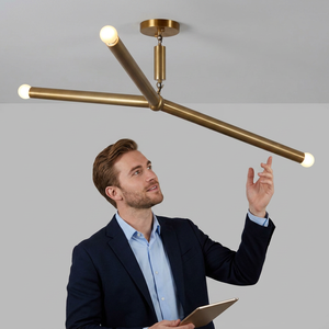 Lustre Sputnik en laiton, luminaire de plafond minimaliste à 3 bras - Product Image 3