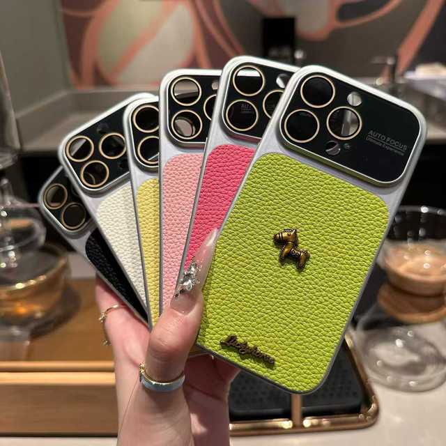 New Arrival Colorful Horse Metal Label PU Leather Phone Case with Lens Film for iPhone 17pro Max PC Phone Case