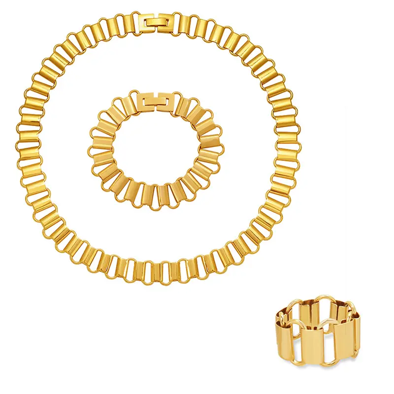 Alibaba Customise Bijoux Jewelry Making Supplies Wholesale Ring Bracelet Necklace Set Gold Plated Steel Trendy Women's 3.5g 25g