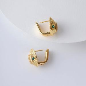 Boucles d'oreilles pour femme en zircon émeraude incrusté tête d'aigle, style explosion mode européenne et américaine, plaqué cuivre 18K, porte-bonheur authentique - Product Image 4