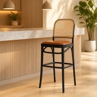 Chaise de bar en rotin en gros avec structure en fer, siège tressé nordique, tabouret de comptoir pour café, restaurant, bistrot, pub