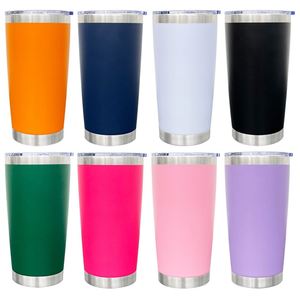 <b>Double</b> <b>Wall</b> Vacuum Insulated Coffee <b>Mug</b> 20Oz Colored Powder Coated Leak Proof Tumbler With Slide Lid - Product Image 1