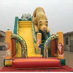 Large animal theme inflatable dry slide outdoor cheetah design inflatable playground for kids