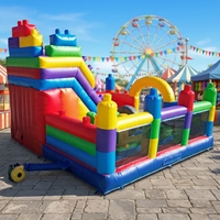 Château gonflable avec toboggan et blocs de construction, structure gonflable avec souffleur pour enfants et adultes à vendre