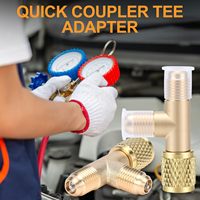 Adaptateur en T à raccord rapide avec noyau de valve en laiton 1/4 pouce SAE, structure robuste pour R22 R12 R134