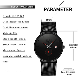 Lige 9969, última moda, reloj de pulsera con movimiento de cuarzo de marca informal, reloj de estilo de negocios resistente al agua para hombre, Relojes Montre - Product Image 4