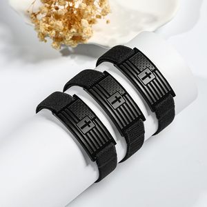 Nueva llegada de regalos de joyería cristiana de graduación, pulseras de muñeca ajustables con correa elástica negra para hombres y niños - Product Image 2