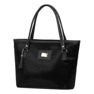 Bolso Tote Negro Cuadri M3785 con Patrón de Logotipo Geométrico, Asas Dobles, Forro de PU, Estilo Casual para Mujer - Product Image 1