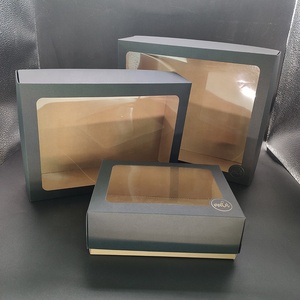 Caja de Pastelería de Dos Piezas con Ventana Gris Mate/Negra, Base de Kraft y Ventana Transparente de PVC para Regalo de Galletas, Personalizable para Panadería - Product Image 2