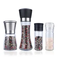Square Glass Spice Jar with Grinder, Pepper and Salt