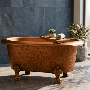 Baignoire en laiton massif artisanale de luxe, petite, avec extérieur martelé et décorations anciennes pour maison de prestige - Product Image 2