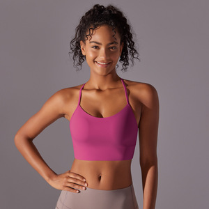 Wholesale Women U Neck Thin Y <b>Back</b> Sports Bra Removable Pads Slim Fit Yoga Bra <b>Low</b> Support Pilates Running Athletic Crop <b>Top</b> - Product Image 3
