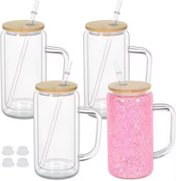 Vente en gros, vente chaude, gobelet en verre à double paroi pré-percé de 12 oz, 16 oz, 20 oz, verre borosilicate de haute qualité, gobelet à neige avec poignée