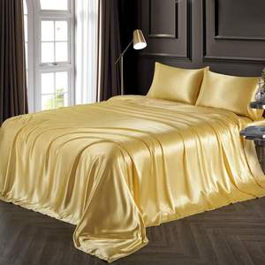 Sábana Plana de Satén King Cal King, Dorada, de Lujo, Sedosa, Extra Suave, Agradable al Tacto, 1 Pieza - Product Image 1
