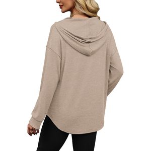 FOXA <b>Women's</b> V Neck Hoodie Oversized Sweatshirt Cotton Blend Breathable With Pockets Plus Size Fall Fashion Top - Product Image 5