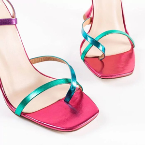 Sandali alla caviglia con punta quadrata in <span class=keywords><strong>pelle</strong></span> PU di colore misto <span class=keywords><strong>tacchi</strong></span> alti tacco speciale punta quadrata infradito sandali da festa per donna - Product Image 6