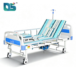 Медицинская кровать с 5 функциями, 5 регулируемыми положениями, ручным управлением, отверстием для туалета, матрасом, колесиками и столиком для еды - Product Image 2