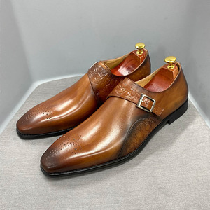 Zapatos de <span class=keywords><strong>vestir</strong></span> de cuero auténtico para <span class=keywords><strong>hombre</strong></span>, mocasines cómodos hechos a mano con correa de monje, para negocios y oficina, gran oferta - Product Image 2
